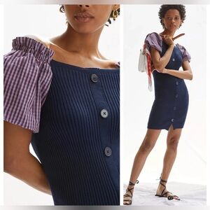 Anthropologie Maeve Puff-Sleeved Mini Dress Gingham Sleeves Size Medium